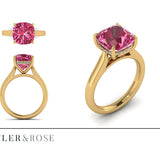 Radiant 4.01cts Hot Pink Tourmaline Ring in 18ct Rose Gold with a Hidden Halo