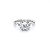Royal Ring with a halo design and 1.20ct cushion diamond in platinum