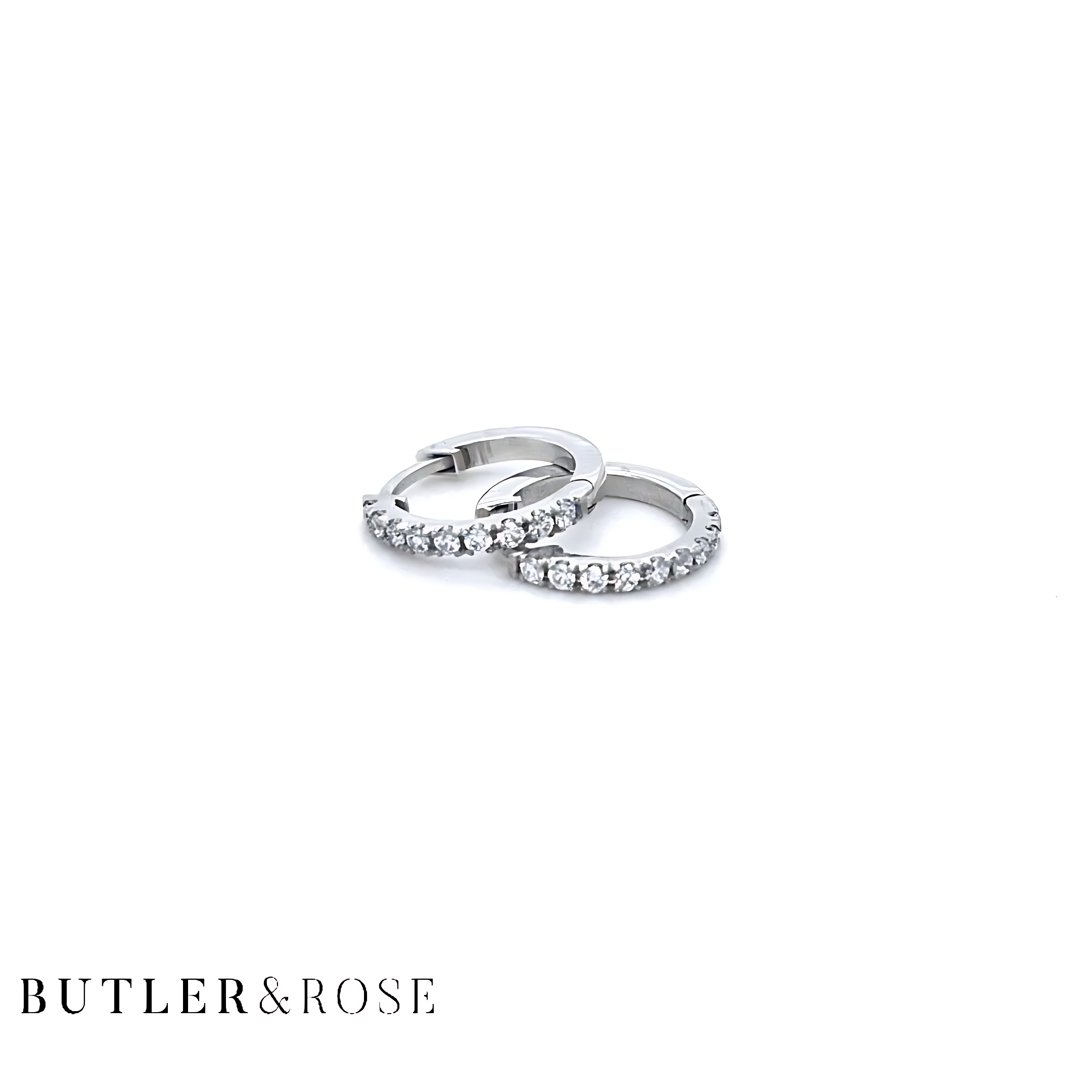 Butler & Rose Jewellers 18ct White Gold and diamond huggies handmade luxury in Ireland and the UK