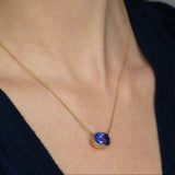 5.34ct Cushion Tanzanite Gemstone Pendant in 18ct Yellow Gold made in dublin by Butler & Rose Jewellers