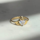 18k Gold Claddagh ring, with a diamond heart and shamrock crown