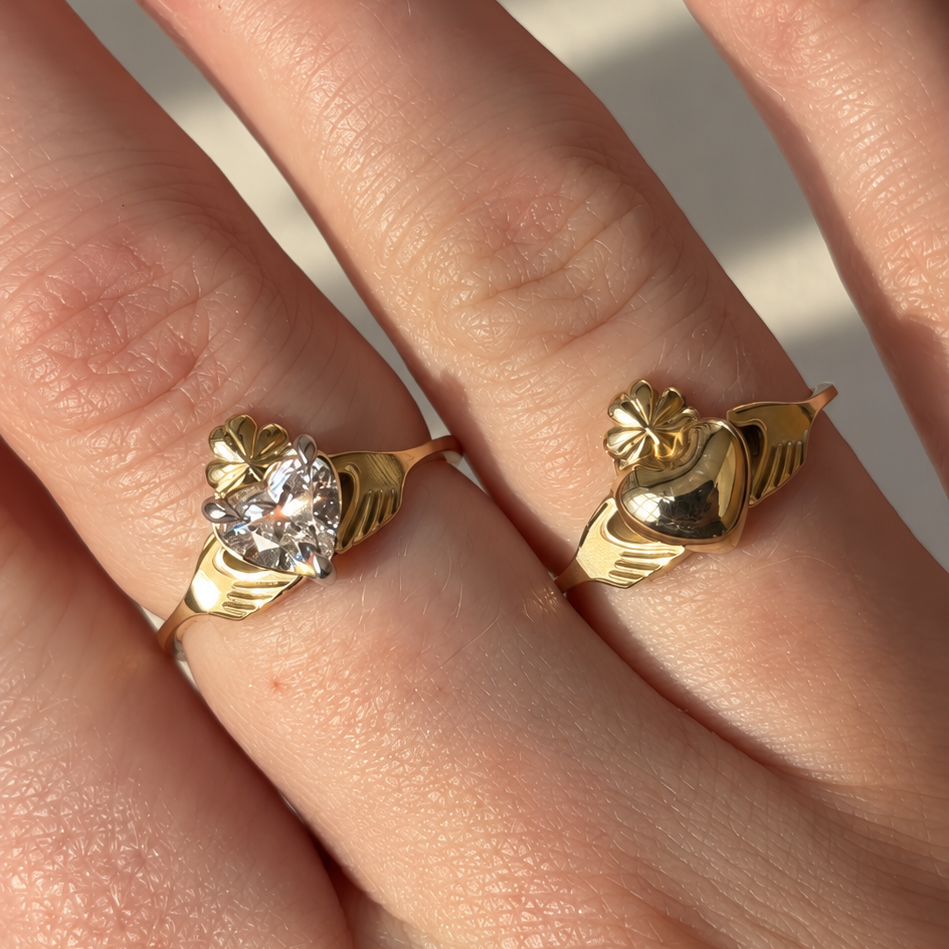 The Butler&Rose Claddagh Ring, in solid gold. 9ct yellow gold claddagh ring, with  shamrock crown.