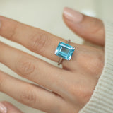Emerald cut Topaz Gemstone Ring, set in platinum