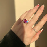 Asscher Cut 4.98cts Pink Tourmaline with Heart-Shaped Diamond Shoulders