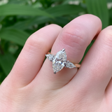 Marquise diamond with pear shoulders on a n18ct yellow gold band handmade bespoke in Ireland and the K for engagement rings or special occasions