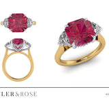 Asscher Cut 4.98cts Pink Tourmaline with Heart-Shaped Diamond Shoulders