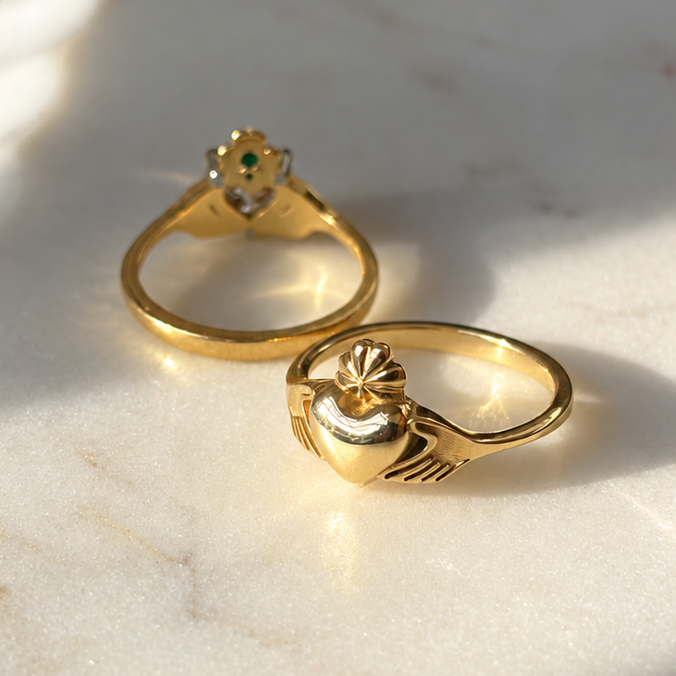 The Butler&Rose Claddagh Ring, in solid gold. 9ct yellow gold claddagh ring, with  shamrock crown.