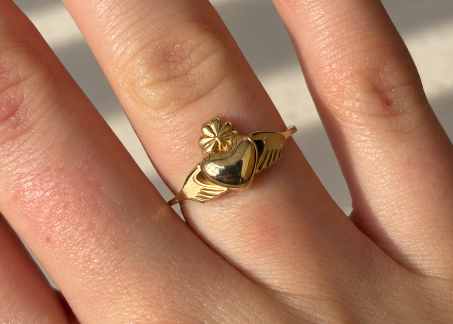 The Butler&Rose Claddagh Ring, in solid gold. 9ct yellow gold claddagh ring, with  shamrock crown.