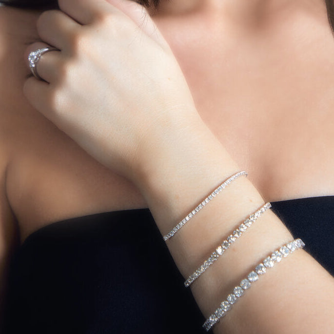 Platinum set diamond tennis bracelets in various sizes and lab and natural diamond.  Made in Dublin, London, Manchester, Ireland and the UK. Fine jewellery, engagement and wedding rings, Bridal luxury, Irish and British craftsmanship, timepiece