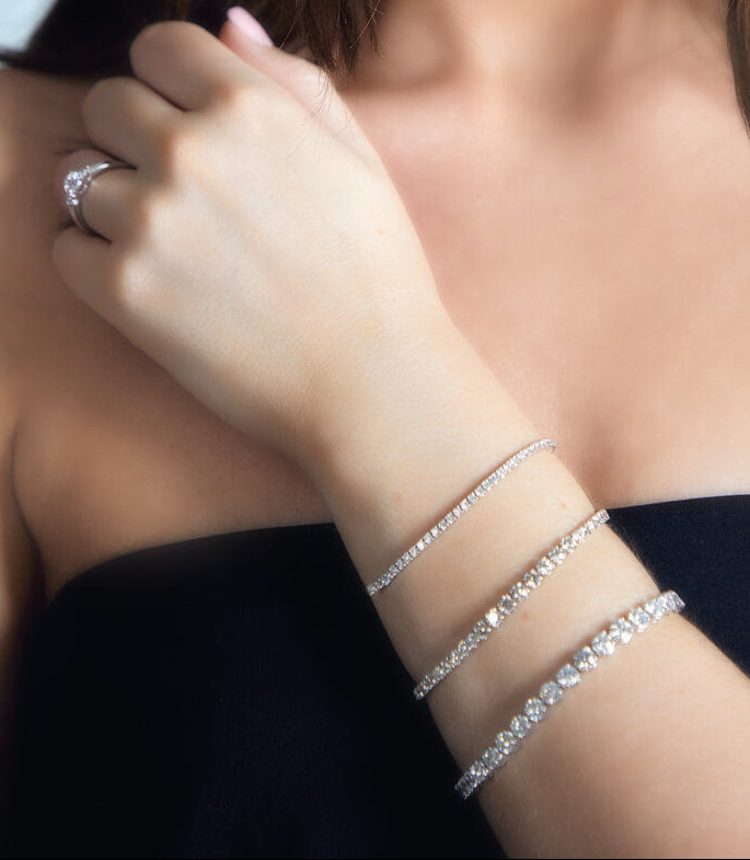 Platinum set diamond tennis bracelets in various sizes and lab and natural diamond.  Made in Dublin, London, Manchester, Ireland and the UK. Fine jewellery, engagement and wedding rings, Bridal luxury, Irish and British craftsmanship, timepiece