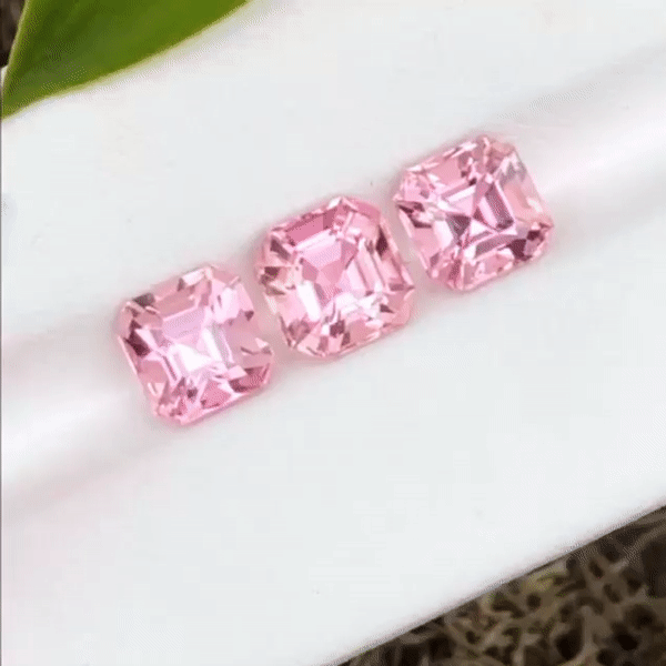 Asscher cut blush pink tourmalines set in  an 18ct rose gold stud earrings. Handmade luxury in the UK and Ireland for engagement rings, wedding bands, eternity rings and classic jewellery.