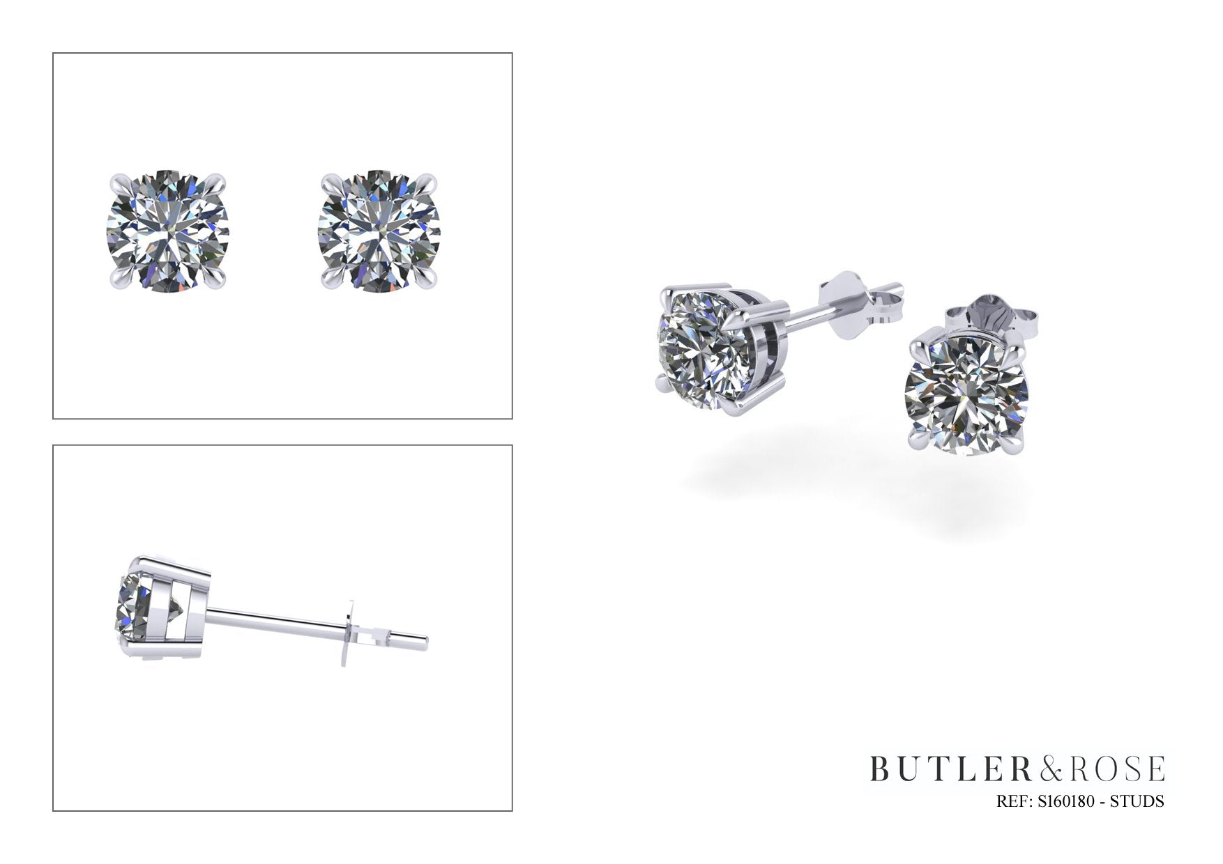Round Brilliant Cut Diamond studs in platinum with talon claws. Handmade luxury in the UK and Ireland for engagement rings, wedding bands, eternity rings and classic jewellery.